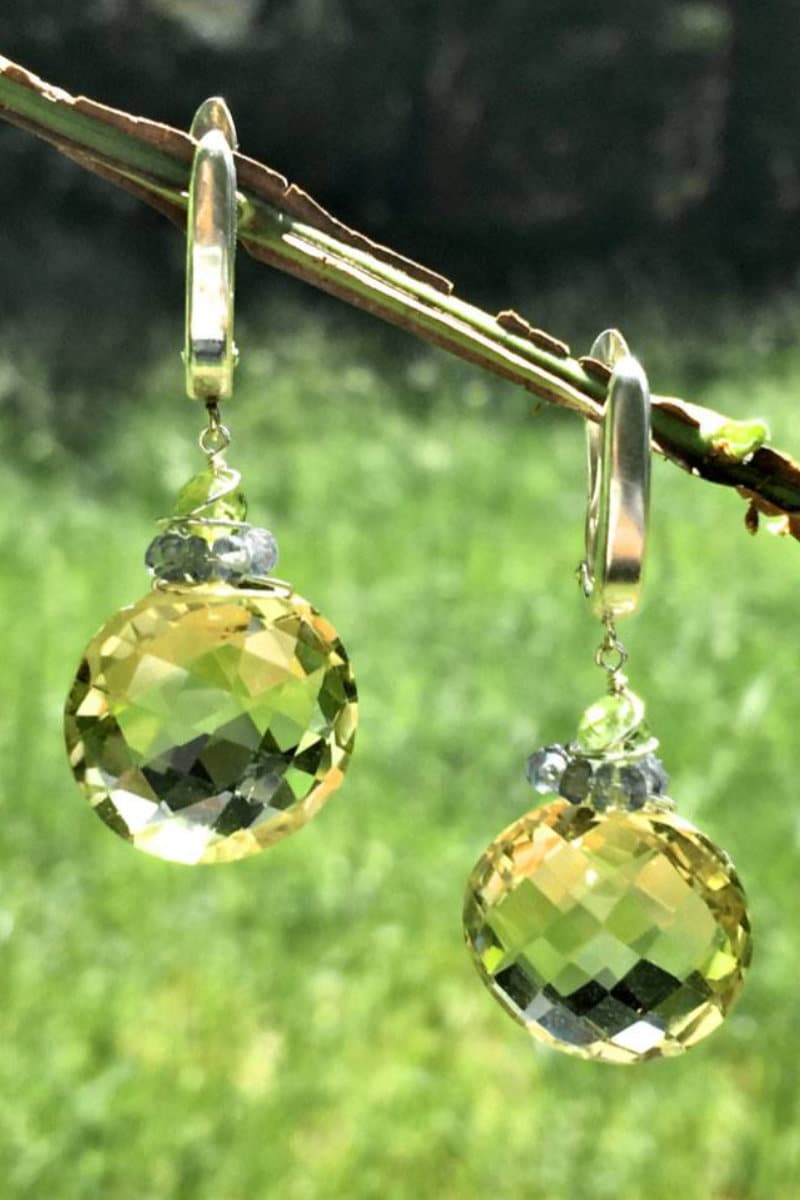 Jumbo Lemon Topaz, Sapphire and Peridot Earrings