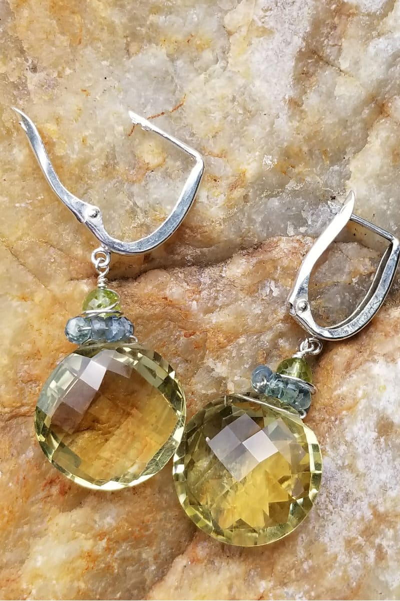 Jumbo Lemon Topaz, Sapphire and Peridot Earrings - Image 2