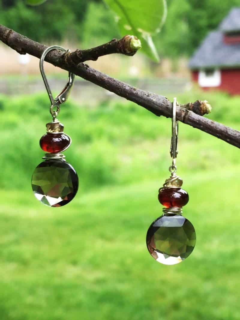 Smokey Quartz and Garnet Gemstone Earrings