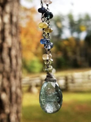 Moss Aquamarine and Sapphire Gemstone Necklace