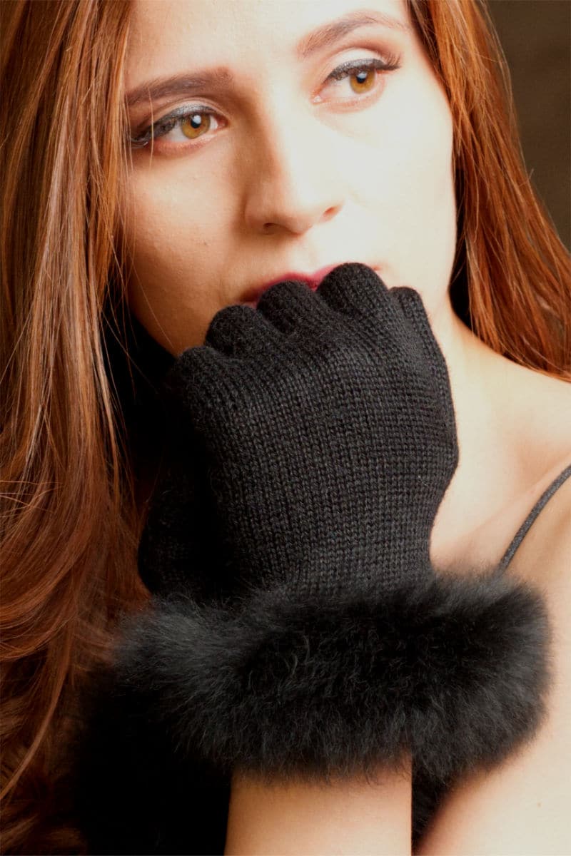 Women's Alpaca Fur Trimmed Gloves