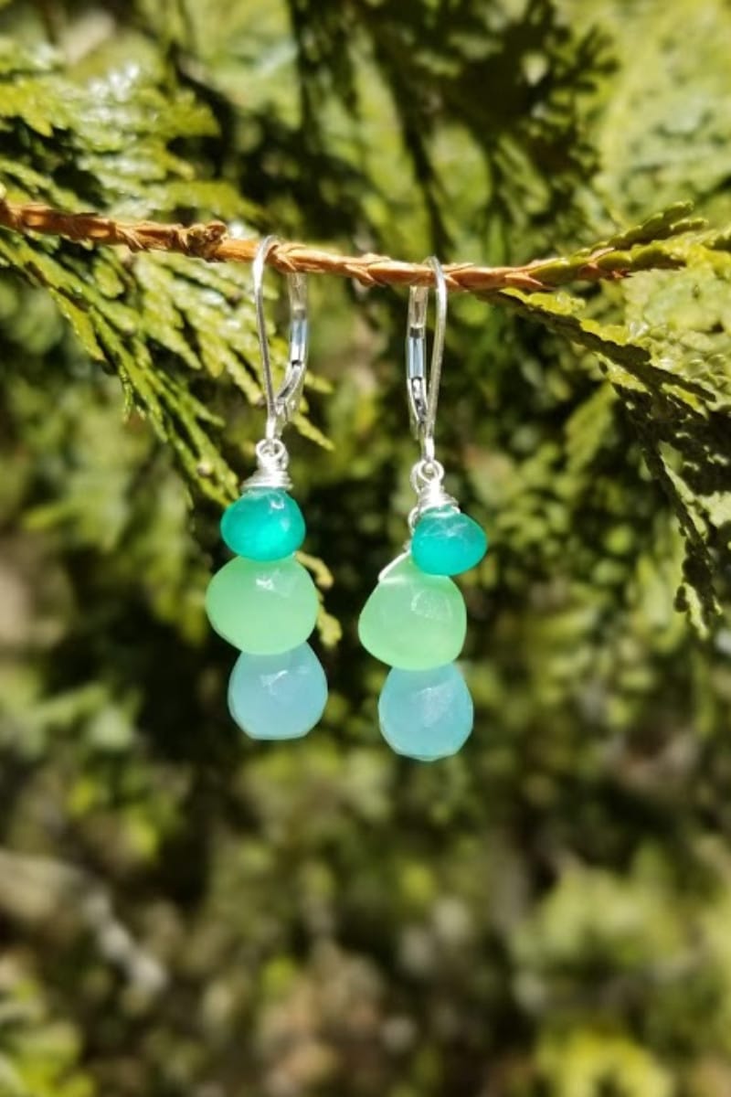 Chalcedony, Chrysoprase And Green Onyx Gemstone Earrings