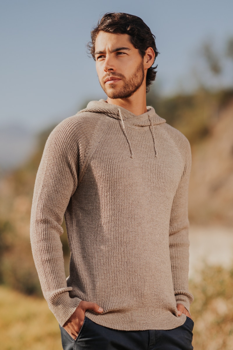 Mt. Caesar Alpacas Men's Pure Baby Alpaca Waffle Stitch Hooded Pullover