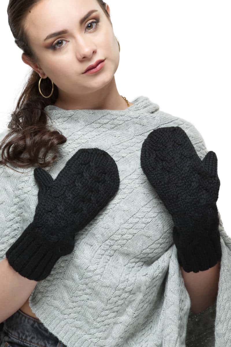 100% Pure Baby Alpaca Mittens In Black