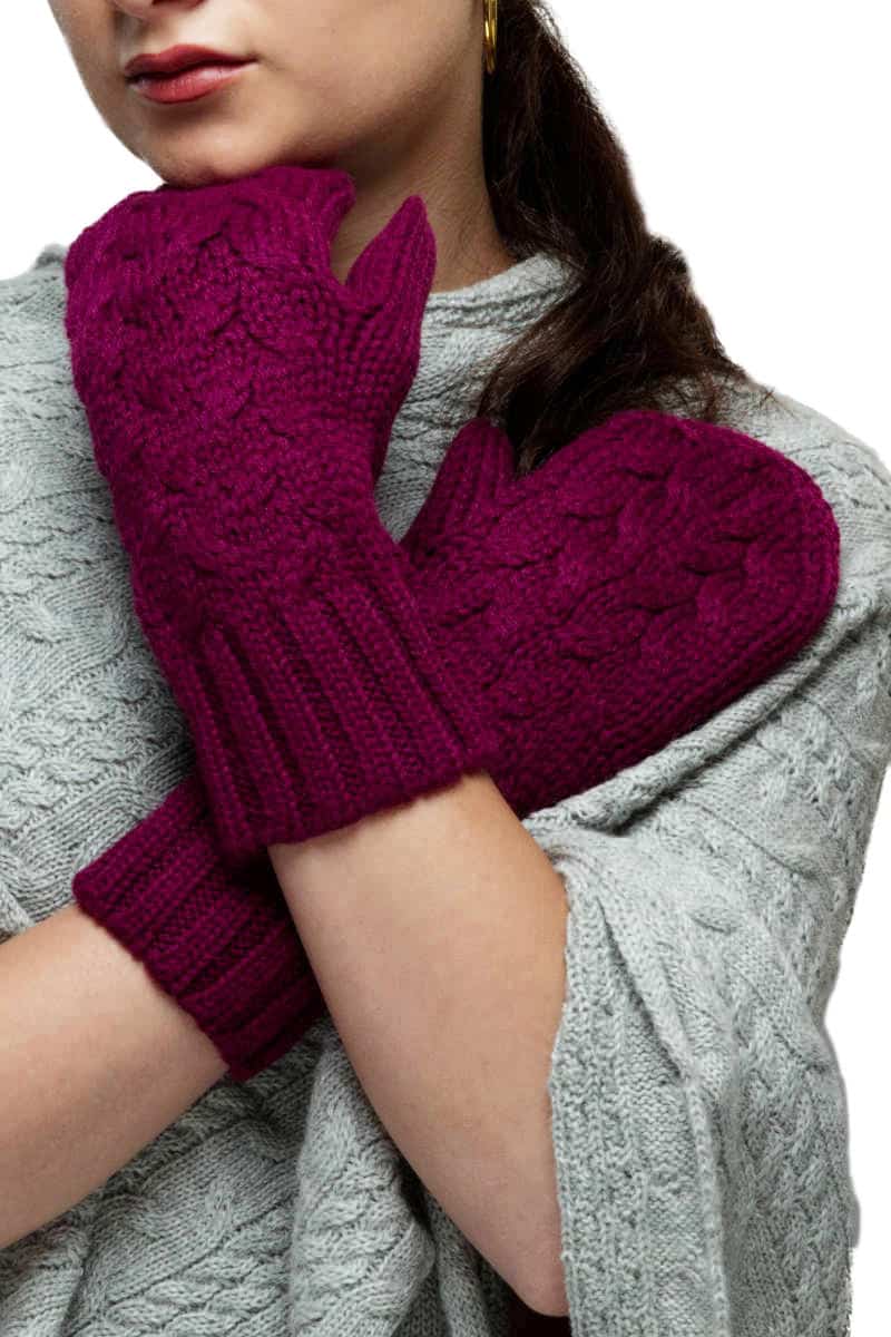 100% Pure Baby Alpaca Mittens In Merlot