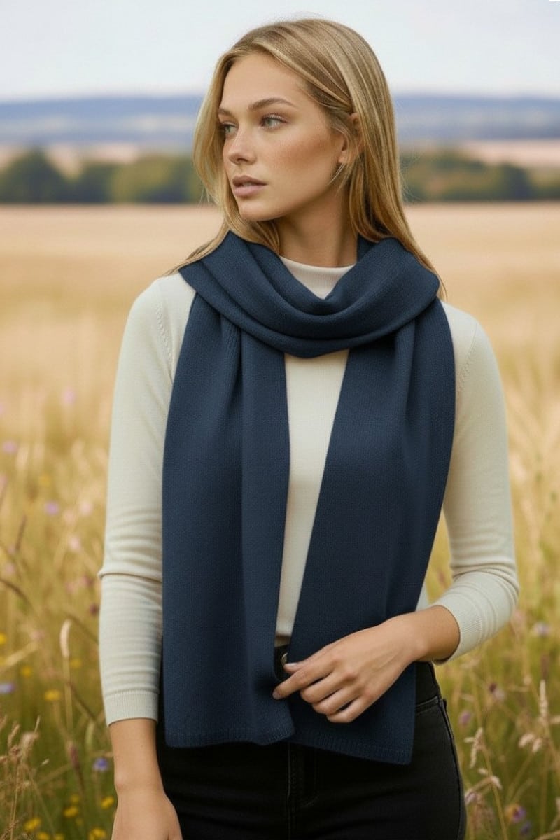 100% Pure Baby Alpaca Knit Scarf in Azure Blue