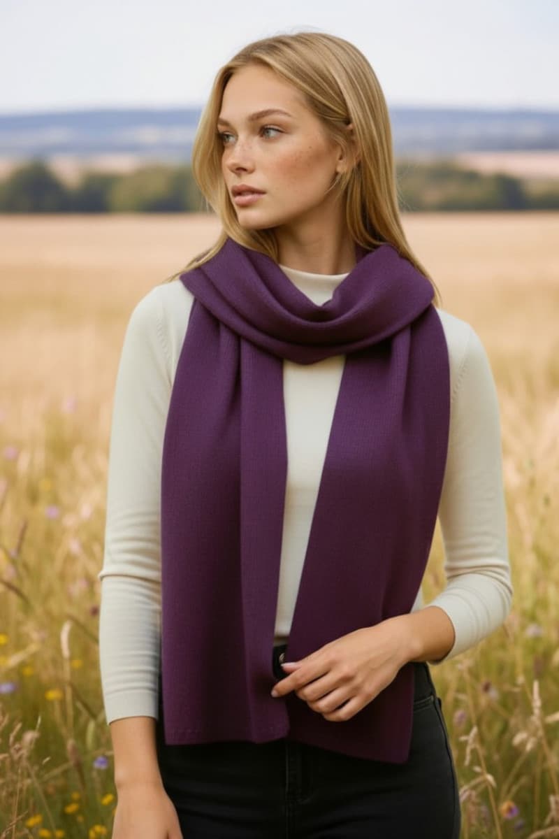 100% PURE BABY ALPACA KNIT SCARF FOR WOMEN IN PLUM
